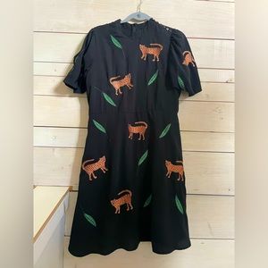 PepaLoves Tiger Embroidered Flutter Sleeve Dress